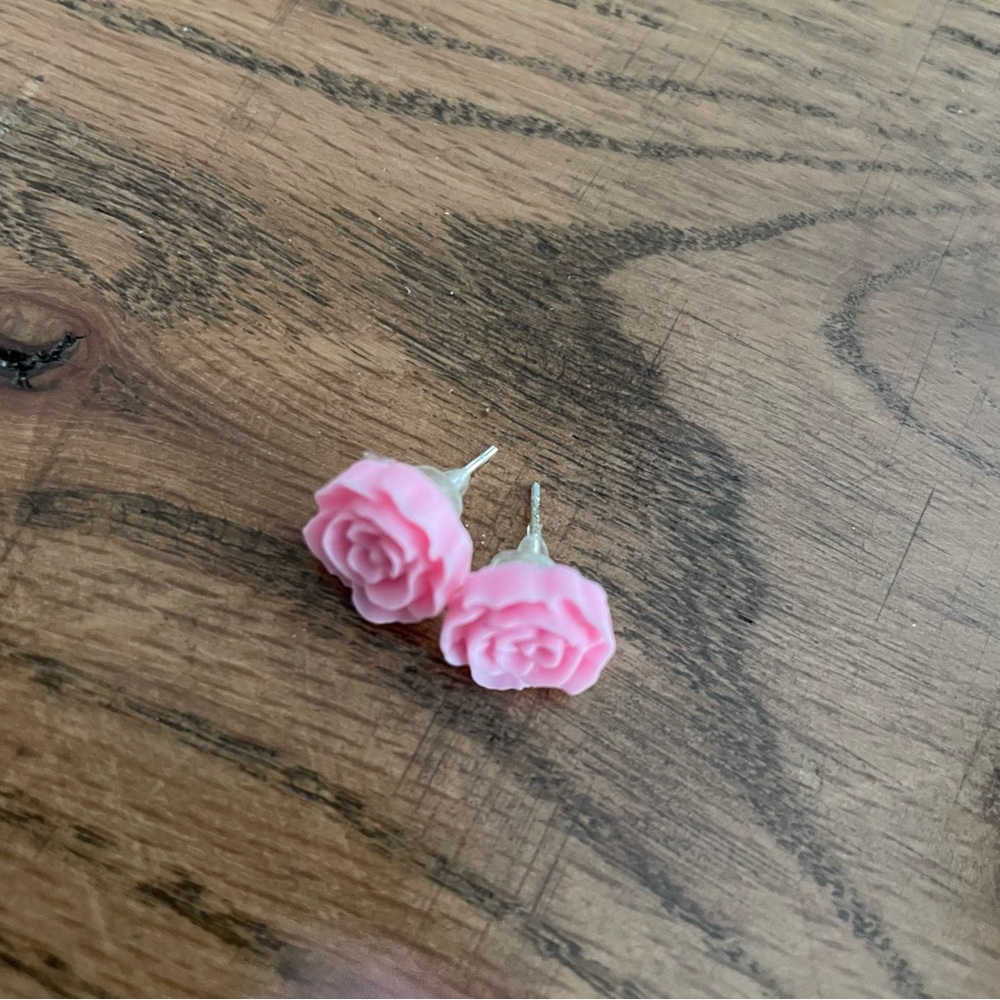 Pink Rose Flower Studs